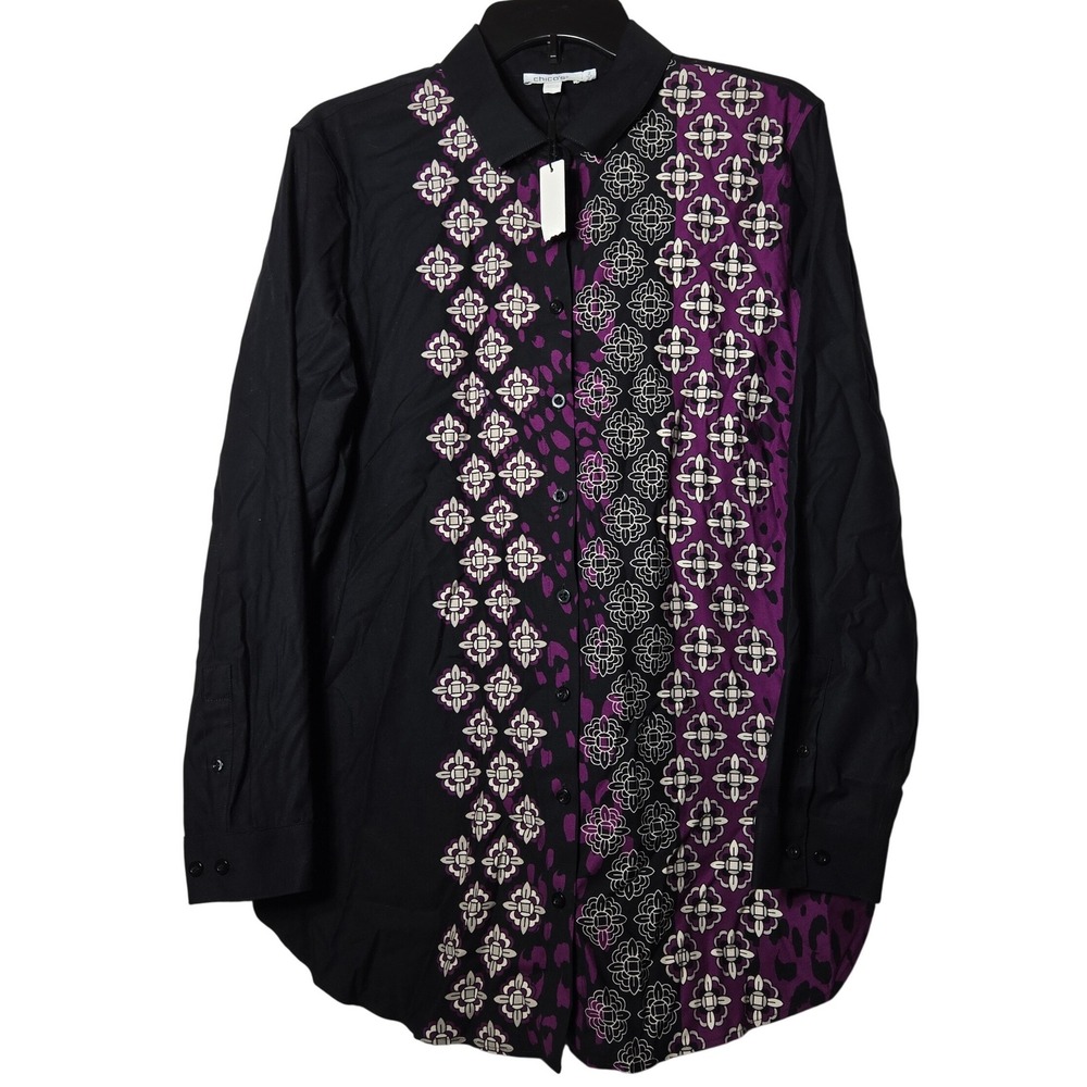 Chicos Womens No Iron Button Front Long Sleeve Top Size 2 US 12 NWT Career